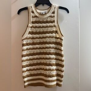Veronica Beard Cream and Brown Striped Knit Vest